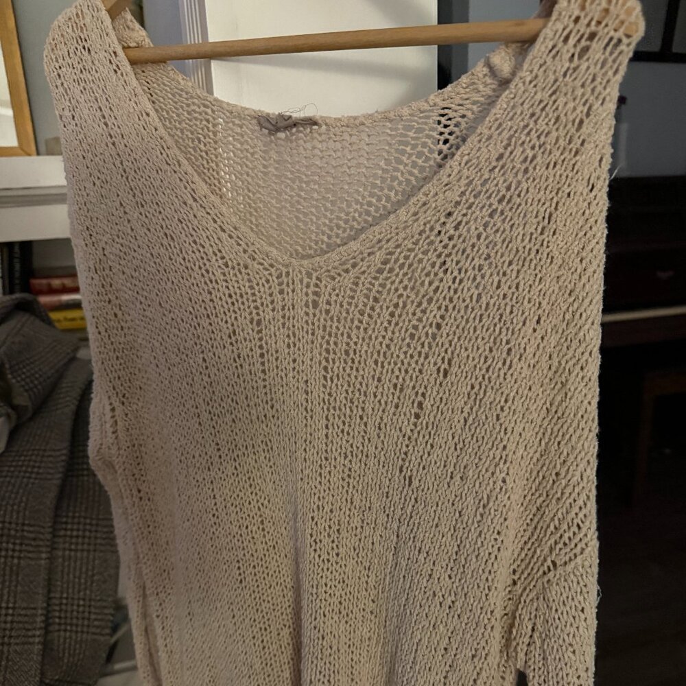 Helmut Lang Knitted Crochet Long Sleeve Sheer High Low Sweater